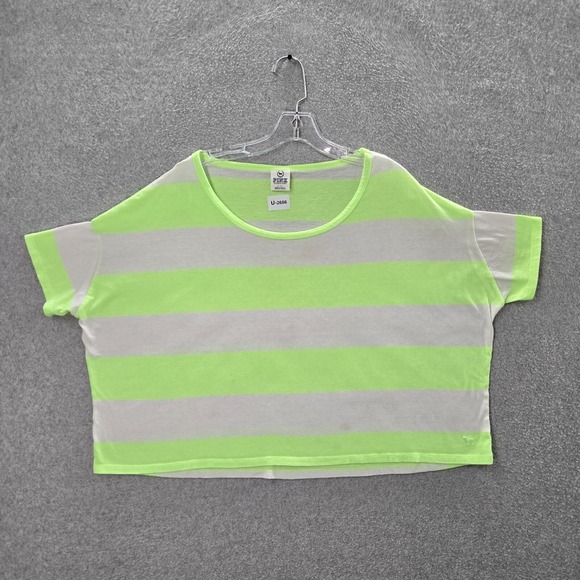 PINK Victoria's Secret Women Top L Green Shirt Striped Colorblock Oversized Tee - Picture 1 of 9